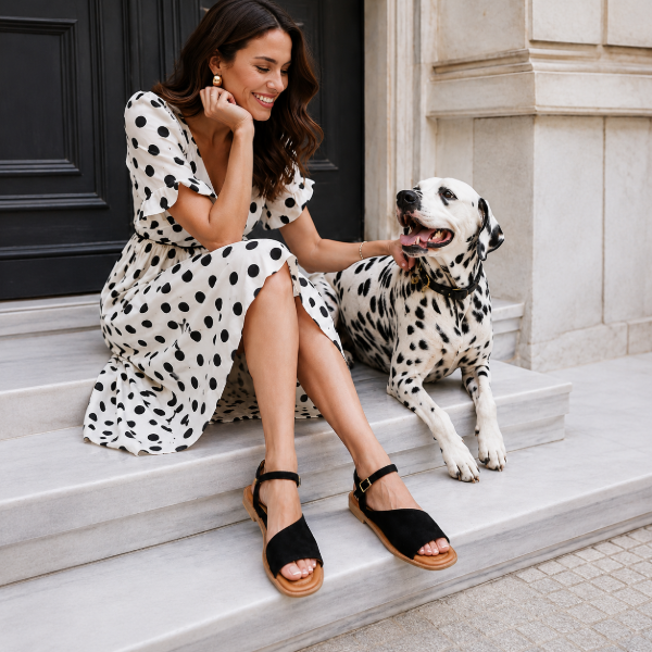 Chic Flat Open Toe sandals in black suede