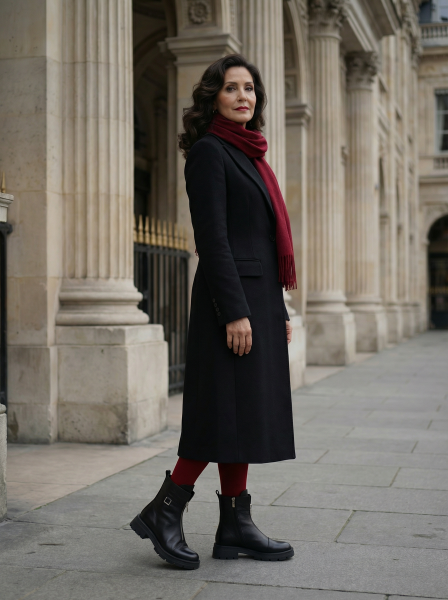 Trendy black leather booties