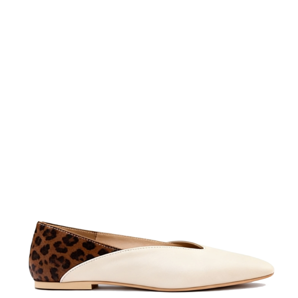 Cream leather square toe ballerina
