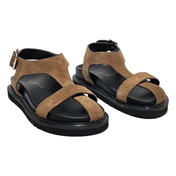 Camel thick-soled flat sandals