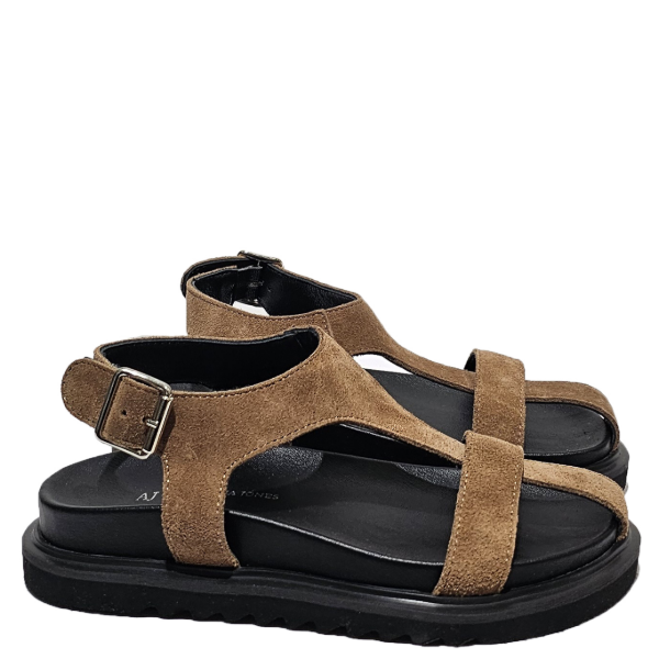 Camel thick-soled flat sandals