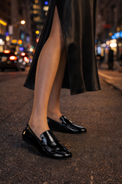 Black Patent Leather Loafers for ladies