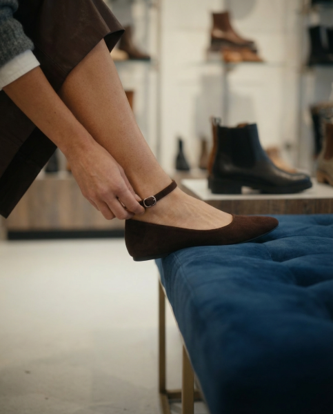 Dark brown suede flat ballet