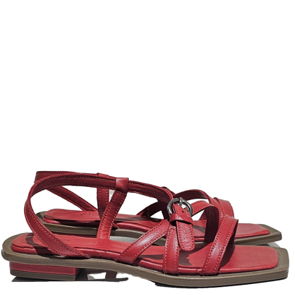 Square toe dress sandal with low block heel