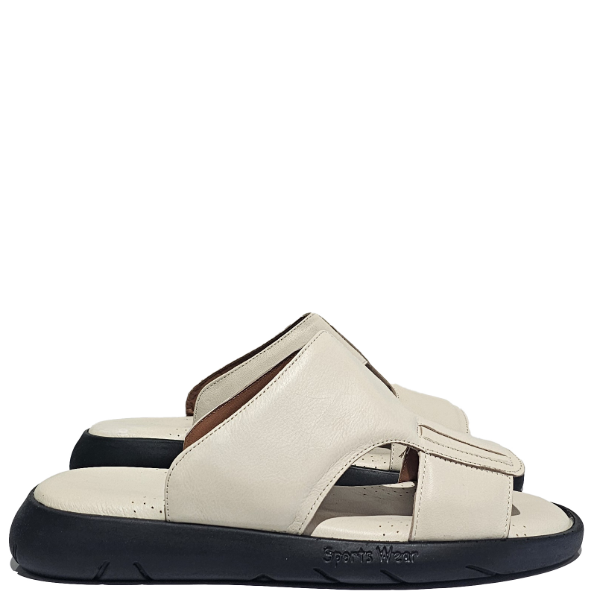 Beige slip-on sandals in calfskin