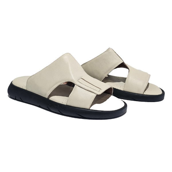 Beige slip-on sandals in calfskin