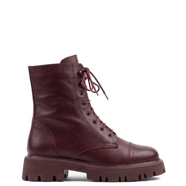 Burgundy leather combat boots