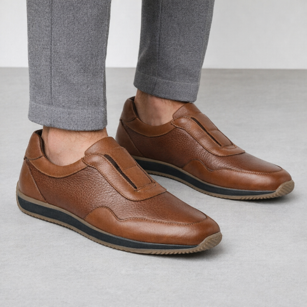 Full grain leather slip-on sneakers in Tan color