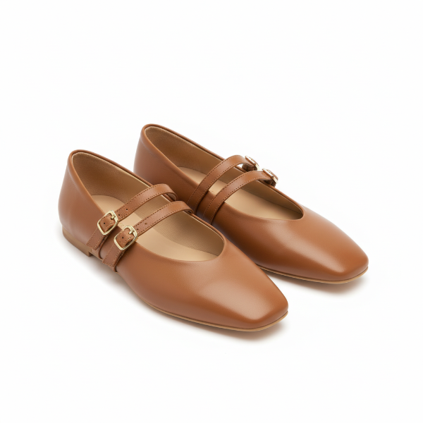 Camel leather ballerina