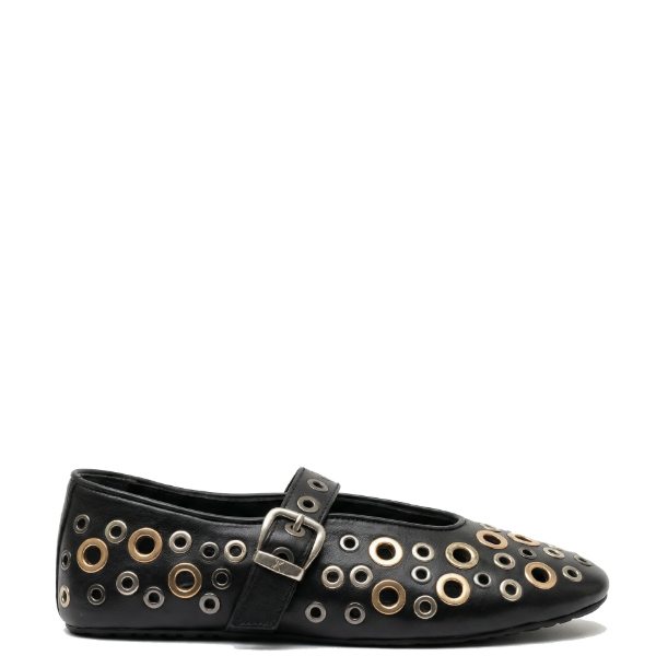 Black leather trendy studded ballerina