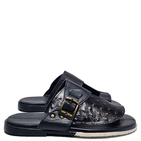 Navy blue Leather Slide Sandals