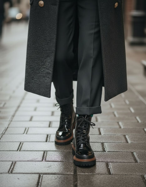 Patent leather ankle boots with anti slip outsole