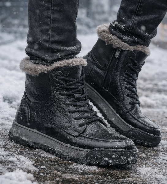 Wool lined winter boots in black color